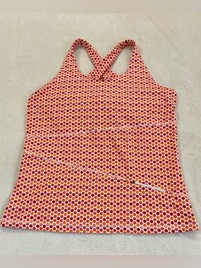 Lands' End Sport Polka Dot Tankini Top - Size S (6-8) - Orange/Pink/Red